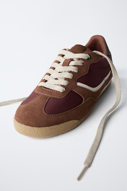 ZARA КОЖАНЫЕ КРОССОВКИ, КОРИЧНЕВЫЙ