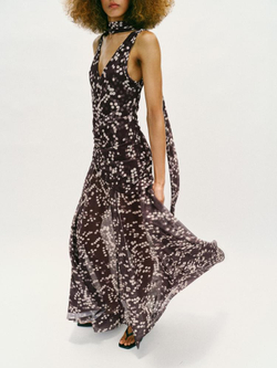 ZARA ДЛИННОЕ ПЛАТЬЕ ИЗ ПОЛУПРОЗРАЧНОЙ ТКАНИ В ГОРОШЕК, КОРИЧНЕВЫЙ/ЭКРЮ