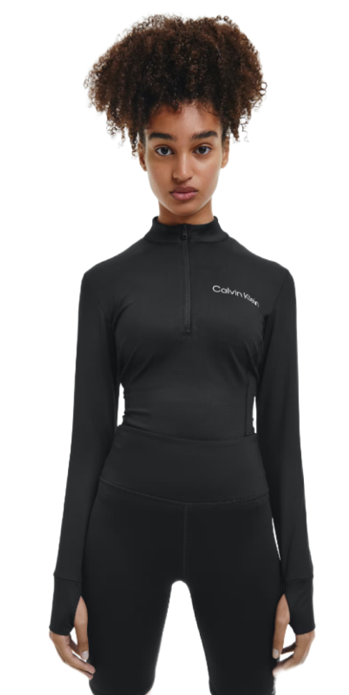 Женская теннисная футболка (dł. Рукава) Calvin Klein WO 1/4 Zip LS Top - black beauty