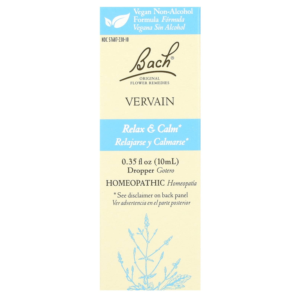 Bach, Original Flower Remedies, вербена, 10 мл (0,35 жидк. унции)