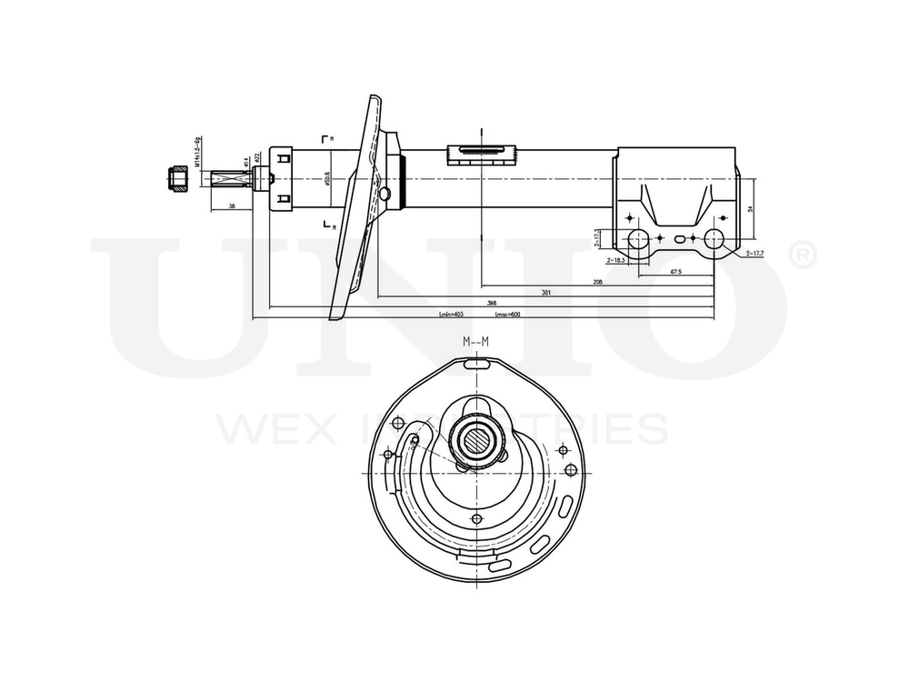 Амортизатор газовый передней подвески левый UNIO SAB-10212