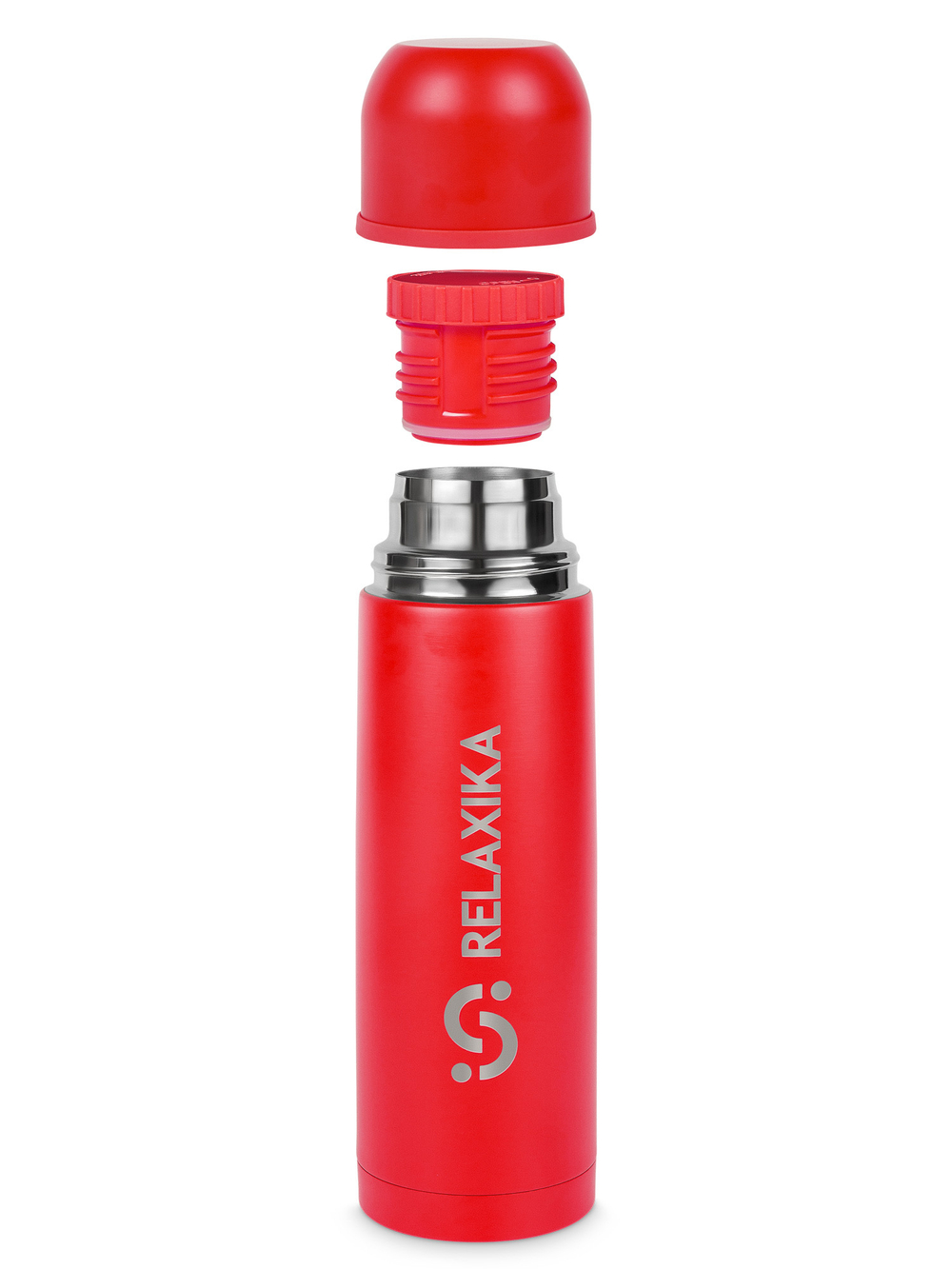 Термос Relaxika 101 (1 литр), красный (стикерпак "Альпинизм")