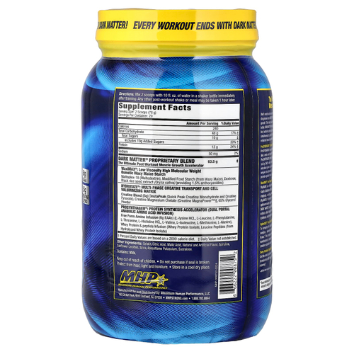 MHP, DARK MATTER, ускоритель роста мышц после тренировки, голубая малина, 1560 г (3,44 фунта)