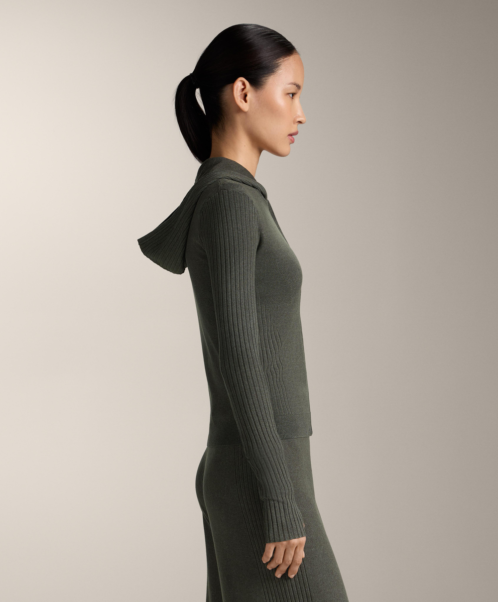 Oysho Вязаный кардиган с капюшоном облегающего кроя, зеленый