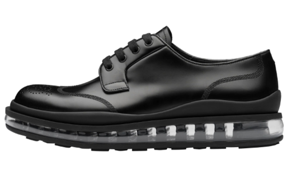 PRADA Lace Up Derby Black Brushed Leather