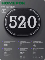 Номерок на дверь квартиры 520, для кабинета, офиса, шильдик 9 х 7 см, черный, Айдентика Технолоджи
