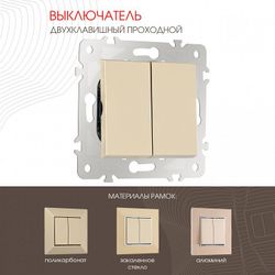 Выключатель проходной двухклавишный без рамки Arte Milano 203 203.32-2.shampan