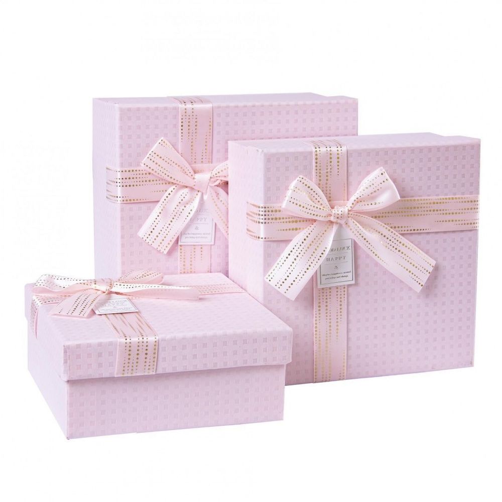 Коробка КВАДРАТ с бантом НЕЖНО-РОЗОВЫЙ 17.5*8