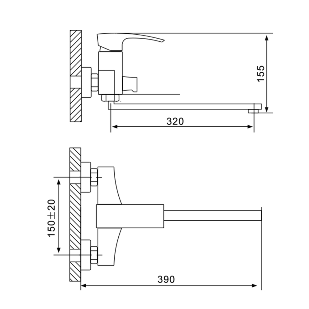 Смеситель для ванны и раковины 35к G2207-7 GAPPO див корп L-нос, БЕЛЫЙ-ХРОМ
