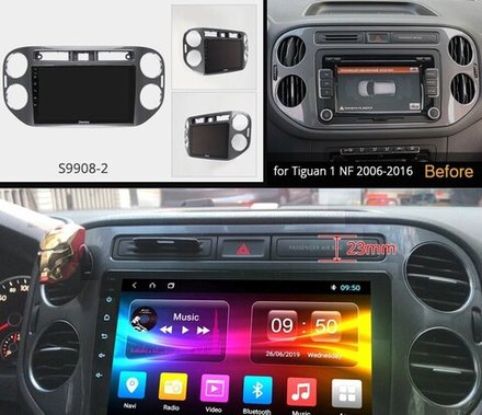 Магнитола для Volkswagen Tiguan 2011-2017 (рамка серая) - Carmedia OL-9908-2 QLed, Android 12, TS10, CarPlay, 4G SIM-слот