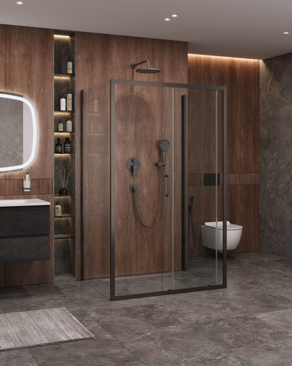 Душевой уголок Cezares MOLVENO-AH-12-150/90-C-GM-IV, 150х90х195, профиль оружейная сталь, прозрачное стекло