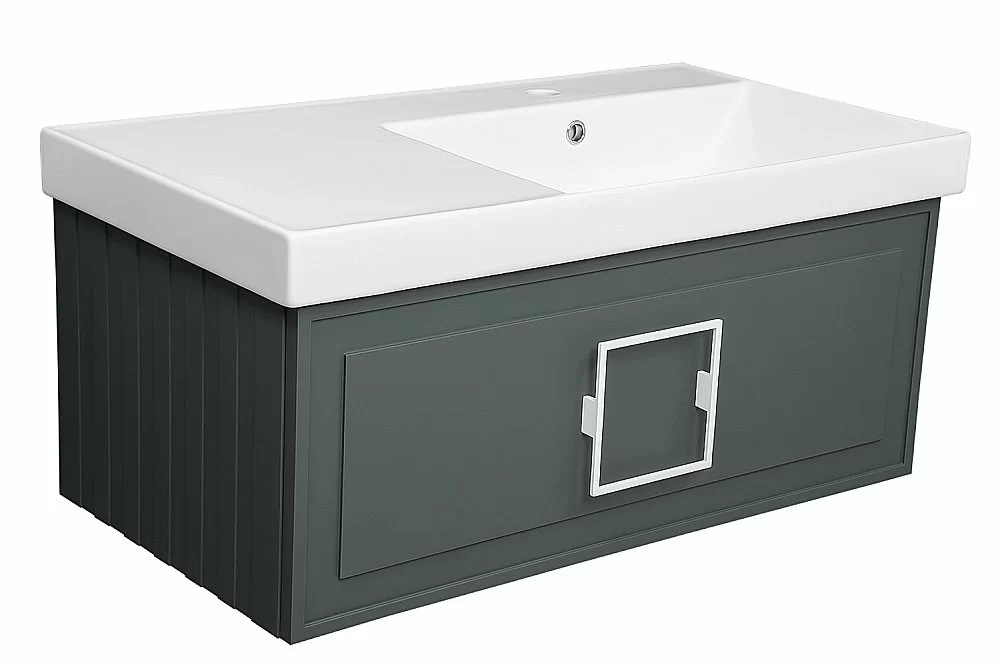 Тумба с раковиной LA FENICE Cubo Grigio 90 серая/ручка белая