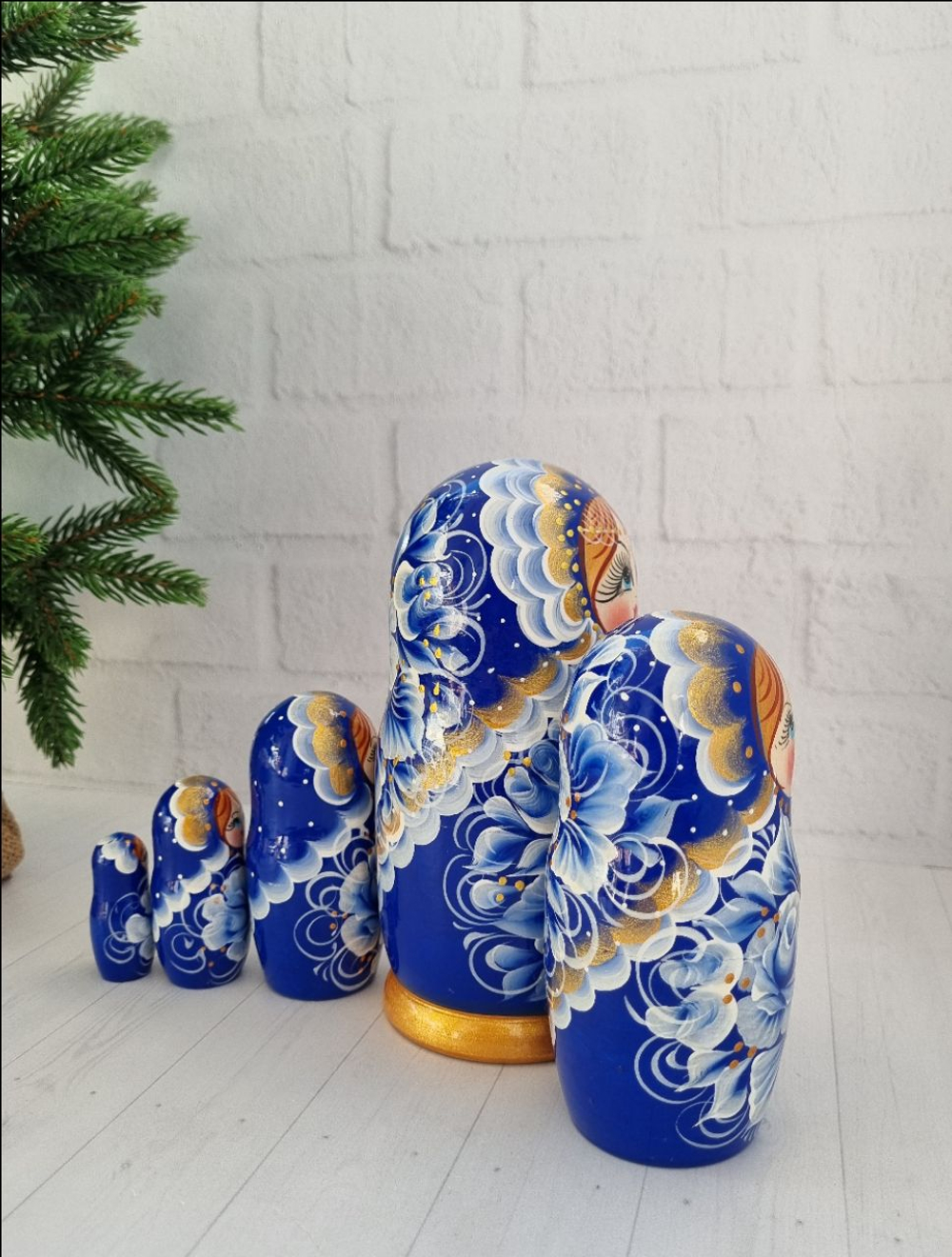 Матрешка 5м 15см гжель нижегородская роспись интерьерная