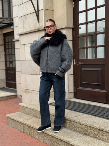 Графитовая куртка из шерсти со съемным мехом