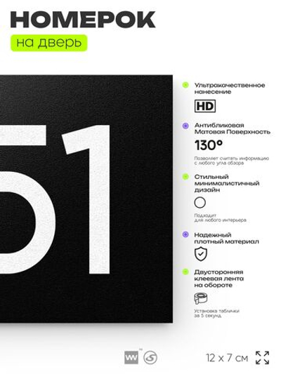 Номер на дверь 251, табличка на дверь для офиса, квартиры, кабинета, аудитории, склада, черная 120х70 мм, Айдентика Технолоджи