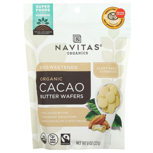 Navitas Organics, органические вафли из какао-масла, без подсластителей, 227 г (8 унций)