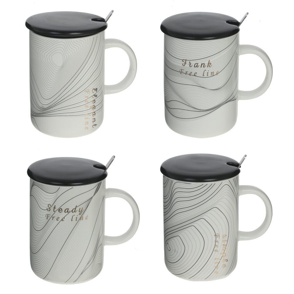 GAEM Кружка с крышкой и ложкой, 400 мл, L12 W8 H11,5 см, 4в.