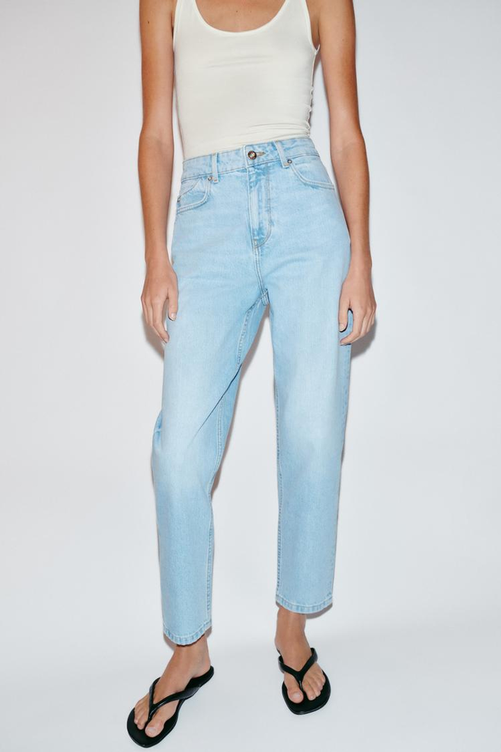 ZARA ДЖИНСЫ Z1975 MOM FIT С ВЫСОКОЙ ПОСАДКОЙ, ГОЛУБОЙ
