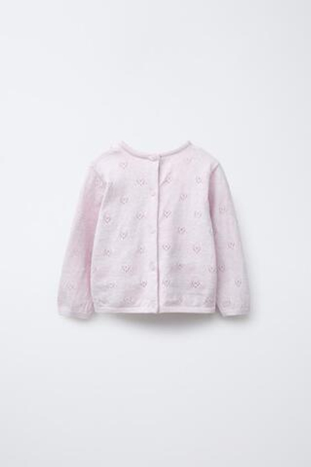 ZARA КАРДИГАН ИЗ СМЕСОВОГО ХЛОПКА И ШЕЛКА «2 В 1» С УЗОРОМ «СЕРДЦА», РОЗОВЫЙ