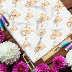 Ткань лён игрушечные мишки с уточкой