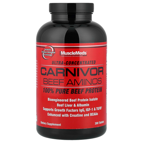 MuscleMeds, Carnivor Beef Aminos, 100% чистый говяжий протеин, 300 таблеток