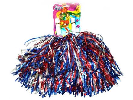 Помпоны для черлидинга металлизированные. Цвет триколор. Ручка пластмассовая: длина 10 см, диаметр 2 см. SLB-40РУ