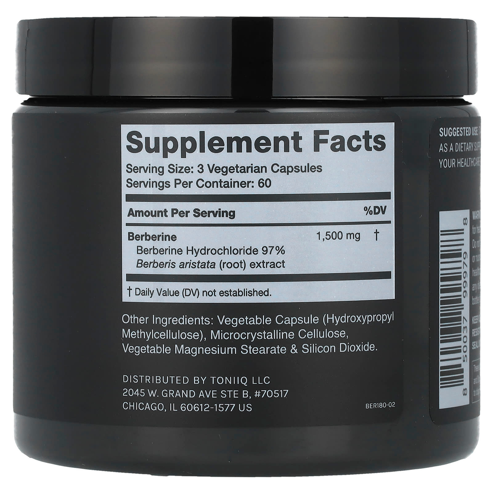 Toniiq, Берберин 1500, 180 капсул (500 мг в 1 капсуле)