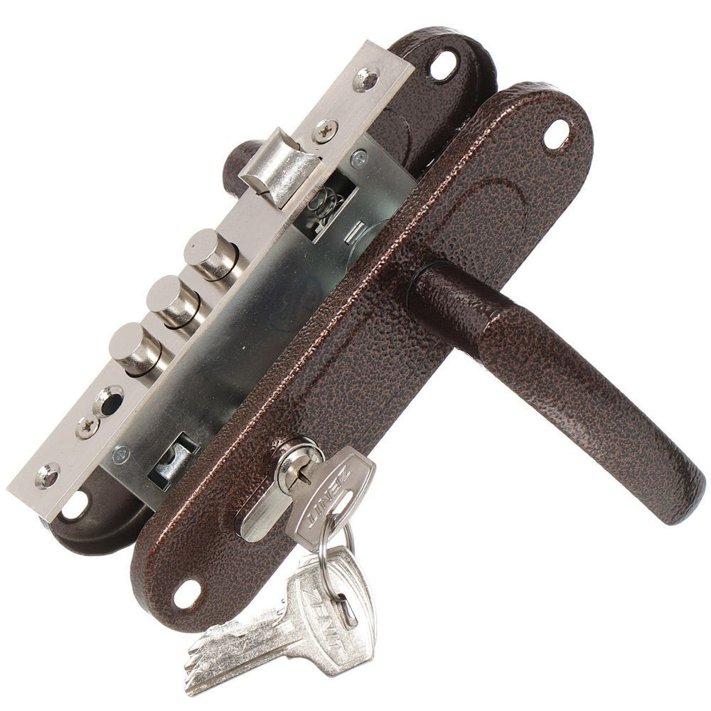 Замок врезной Зенит, ЗВ7-60.1-02, БП-00010578, ручка в комплект, цилиндровый, медь