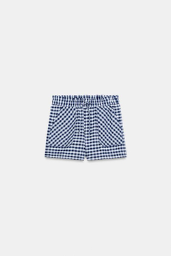ZARA ШОРТЫ В КЛЕТКУ ВИШИ — ZW COLLECTION, БЕЛЫЙ/МОРСКОЙ СИНИЙ