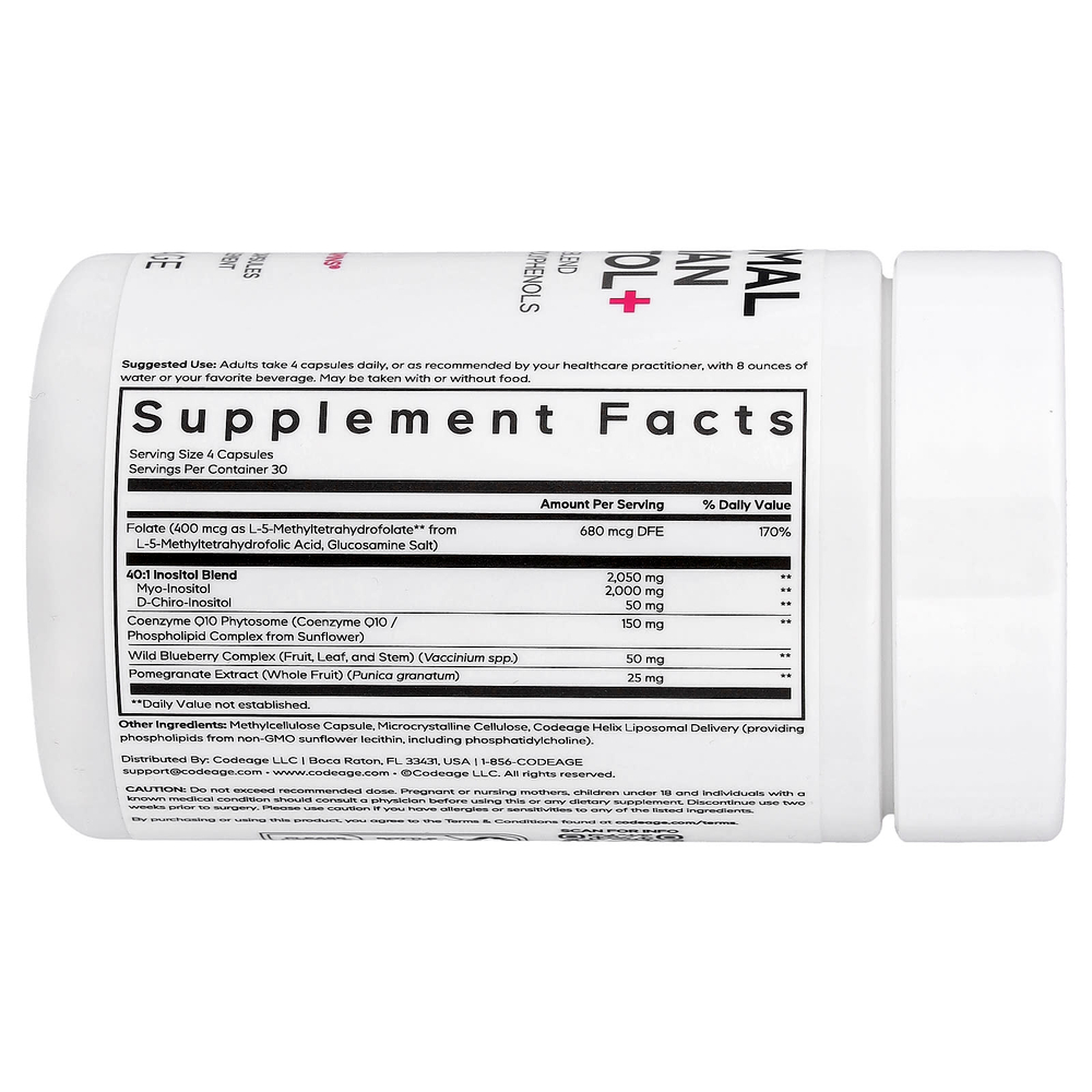Codeage, липосомальный инозитол+, 120 растительных капсул