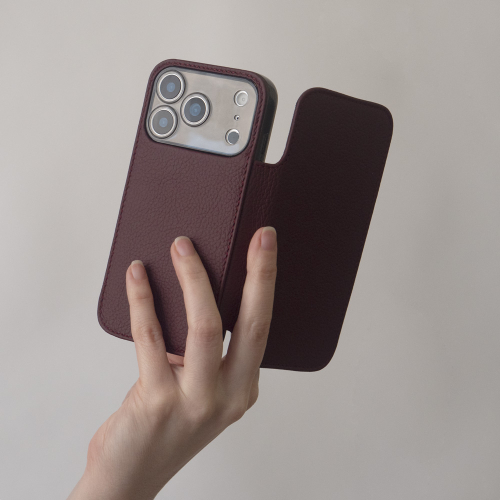 Чехол-книжка для iPhone 17 Pro - кожа теленка, бордовый