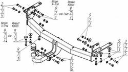 Фаркоп Motodor Nissan X-Trail, 2015-2022, Renault Koleos 2017-2022 (оцинк. Шар) арт.91412-A
