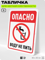 Табличка для частной территории "Опасно, воду не пить", на дом, для участка, организаций и частных территорий, предупреждающая, 40х30 см, Silver Plane x Айдентика Технолоджи