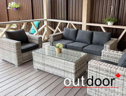 Комплект мебели из ротанга OUTDOOR Флорида (3-местный диван, 2 кресла, стол), у/п, светлый микс