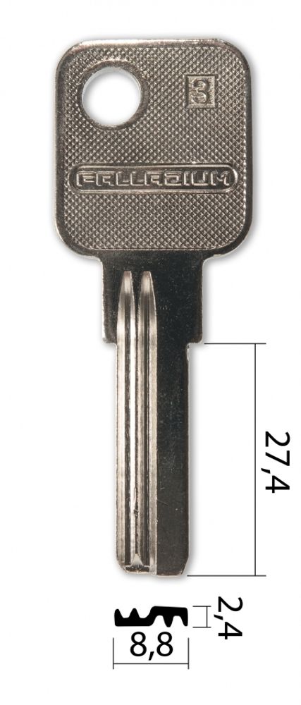 Заготовка вертикального ключа 10331 Palladium PAL3  ZJ-016 2паза (27,2*8,7*2,4) Китай