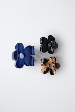 ZARA НАБОР ИЗ ТРЕХ ЗАКОЛОК ДЛЯ ВОЛОС «ЦВЕТОК», СИНИЙ