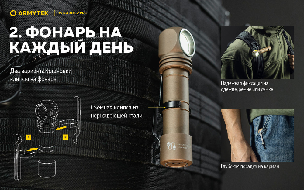 Мультифонарь Armytek F08701CS Wizard C2 Pro Magnet USB Sand White