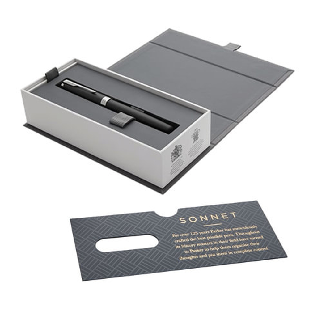 Ручка-роллер PARKER "Sonnet Core Matt Black CT", корпус черный матовый лак, палладиевые детали, черная, 1931523