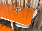 Кухонный стол раскладной с ящиком на венских ножках Glossy orange