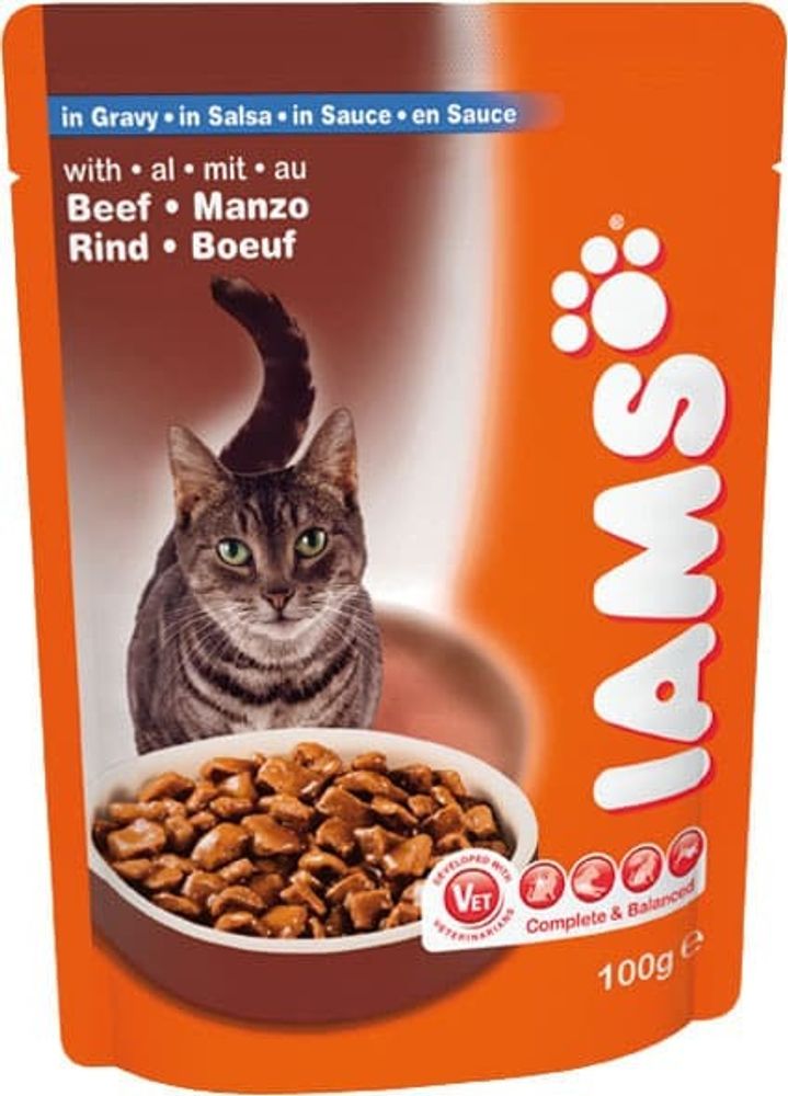 IAMS Cat Pouch корм для взрослых кошек с говядиной 100 г в соусе