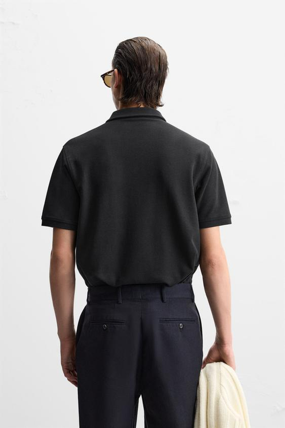 ZARA ПОЛО ИЗ РЕЛЬЕФНОЙ ТКАНИ, ЧЕРНЫЙ