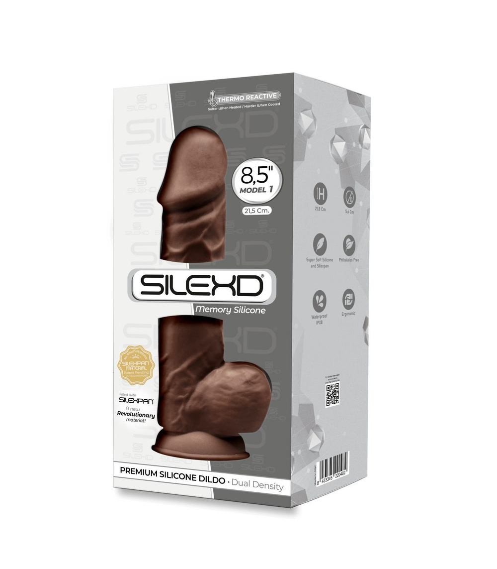 Коричневый фаллоимитатор Model 4 с мошонкой - 21,8 см. (Цвет: коричневый)