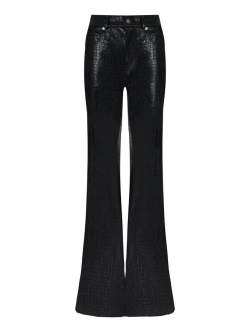 Брюки из кожи с тиснением под крокодила, черный