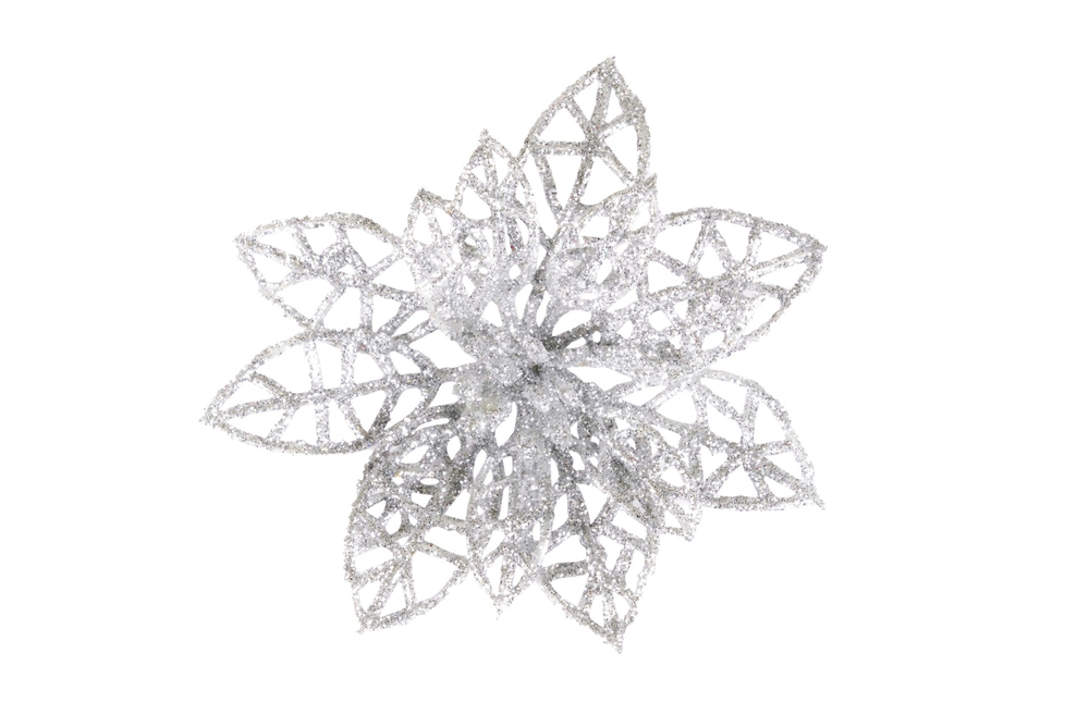 Украшение SY17GJ-057S цветок пуансетия 10см,серебро (6шт)