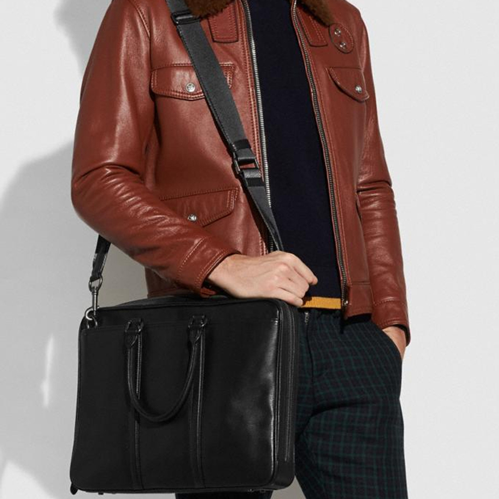 COACH Metropolitan Leather One Shoulder Crossbody Briefcase Handbag Men"s Pure Black