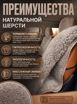 Накидки (2шт) чехлы на сиденье из овечьей шерсти 85%