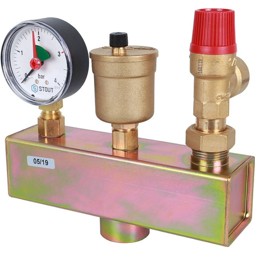 Группа безопасности котла STOUT - 1" (до 50 кВт, PN3, Tmax 110°C, в теплоизоляции)