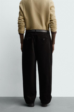 ZARA БРЮКИ CARROT FIT ИЗ РЕЛЬЕФНОЙ ТКАНИ, ЧЕРНЫЙ