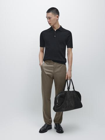 Massimo Dutti Зауженные брюки из смесовой хлопковой ткани, зеленый