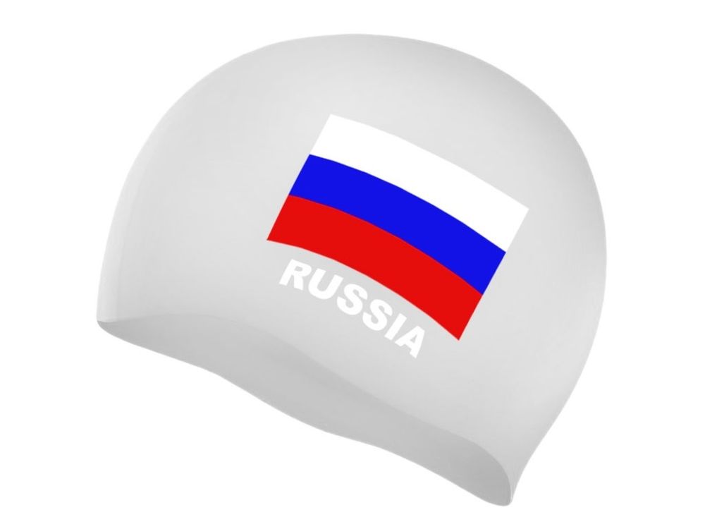 Шапочка для плавания SPRINTER. Классический дизайн с изображением флага России.  (Белый)